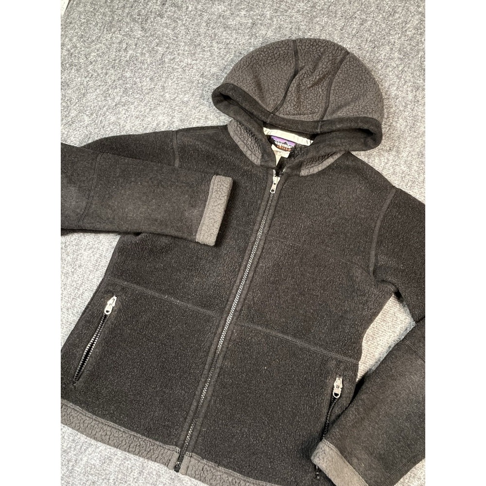 Vintage Patagonia Synchilla Women's Fleece Zip Up Hoodie Size Small Gray Black